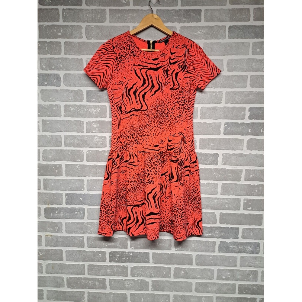 Victoria's Secret Dress Neon Orange/Red Drop Waist‎ Animal Print Dress. Size XS.